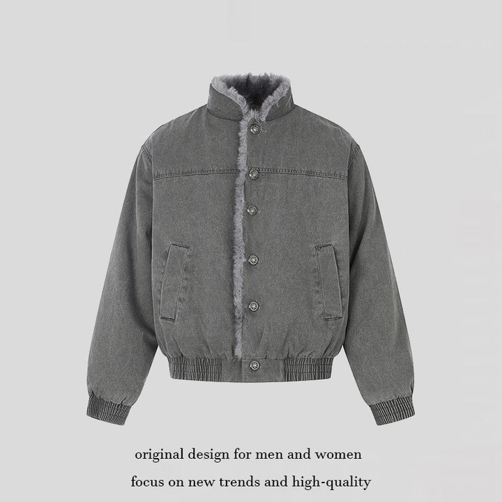 Women's padded denim bomber jacket with teddy collar and elastic hem Amarae