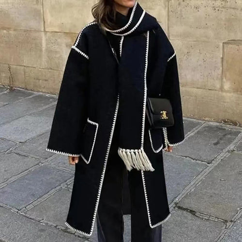 Oversized coat for ladies with fringes and decorative collar Amarae