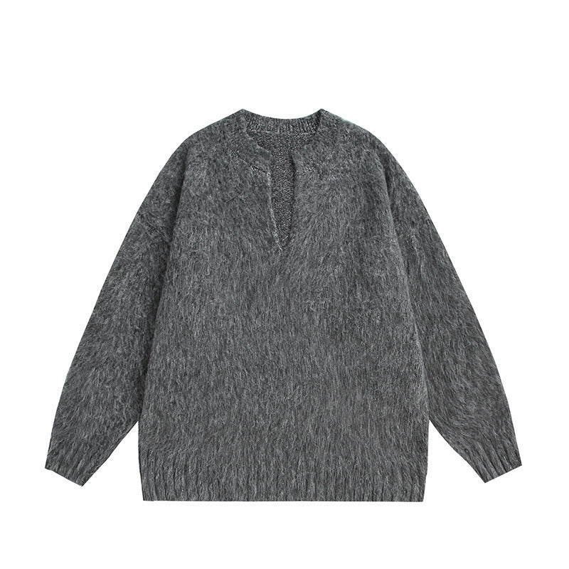Unisex Oversize Fleece Sweater with V-Slit Collar and Boucle Look Amarae