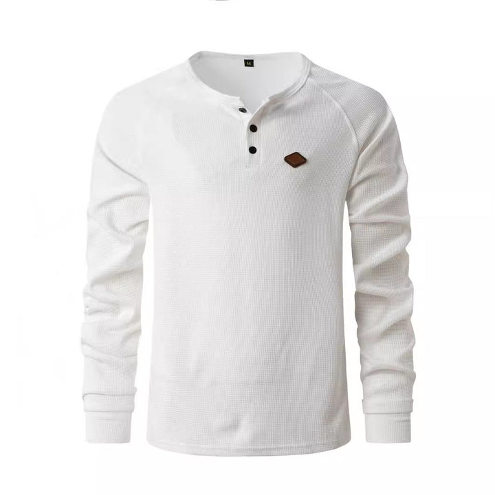 Men's Long Sleeve Henley Shirt with Textured Fabric and Fashionable Button Details Lune London