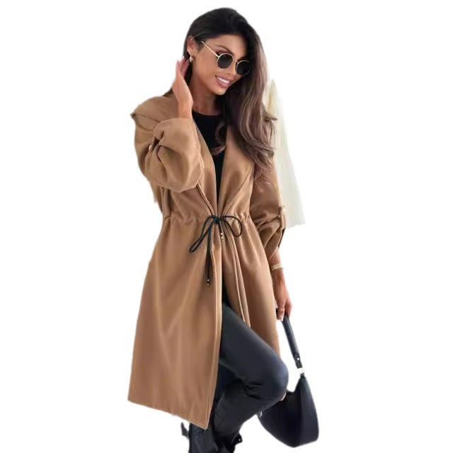 Mid-length fabric coat for women with hood and belt at the waist Lune London