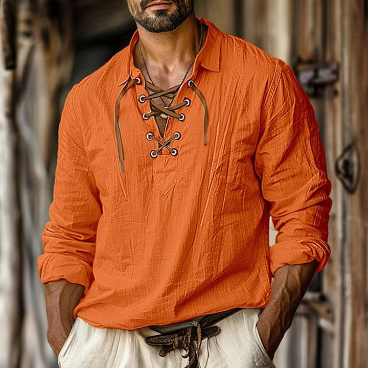 Casual long-sleeve shirt for men with stylish lacing Lune London