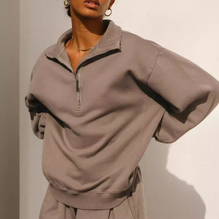 Pull-over zippé décontracté pour femmes avec col montant et coupe large Lune London
