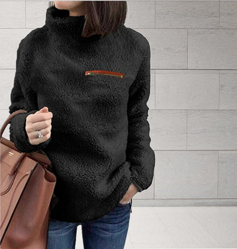 Fleece pullover for women with high collar and feminine cut Amarae
