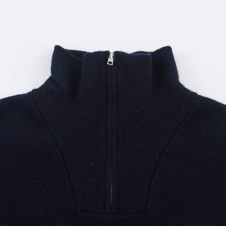 Women's fine knit pullover with stand-up collar, half zipper and zip sleeves Amarae
