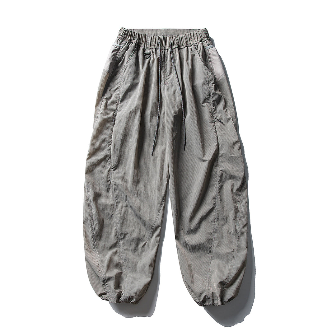 Men's Balloon Silhouette Ripstop Casual Pants with Elastic Drawstring Waistband, Zip Pockets and D-Ring Amarae