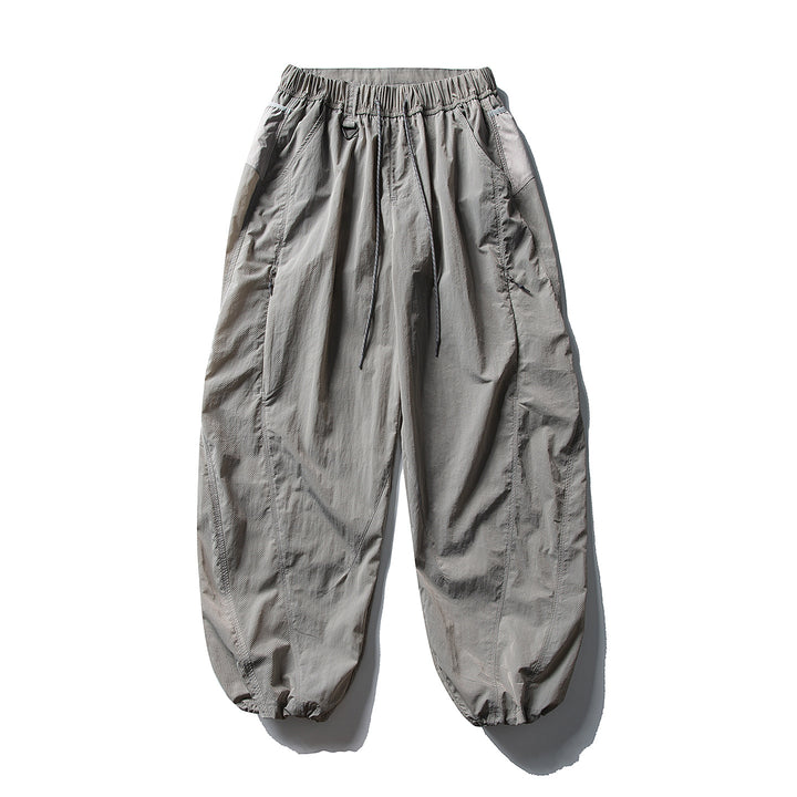Men's Balloon Silhouette Ripstop Casual Pants with Elastic Drawstring Waistband, Zip Pockets and D-Ring Amarae