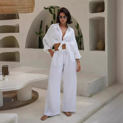 Comfortable linen loungewear set for women with wide sleeves and flowy pants Amarae