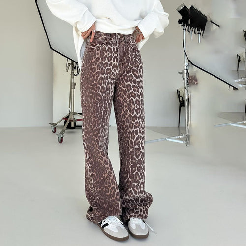 Women's wide leg jeans in trendy leopard print Amarae