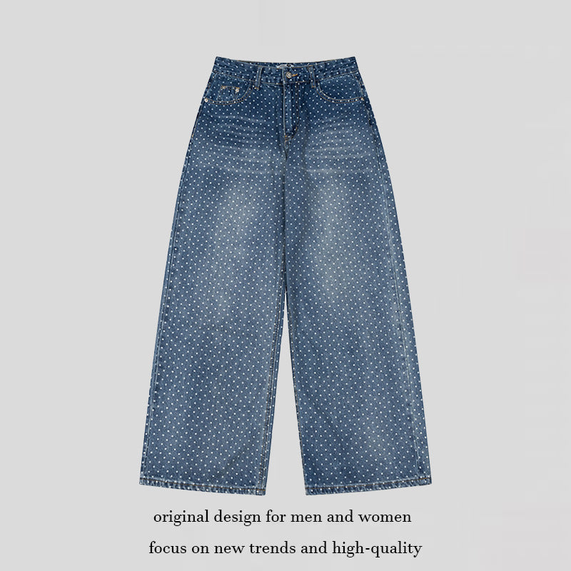 Women's High-Waist Wide Denim Culotte with Allover Polka Dot Pattern Amarae