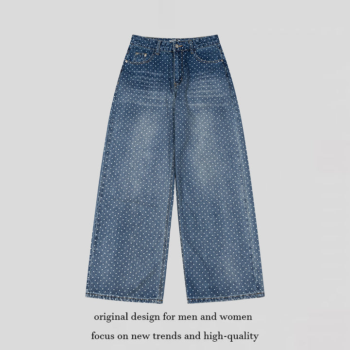 Women's High-Waist Wide Denim Culotte with Allover Polka Dot Pattern Amarae