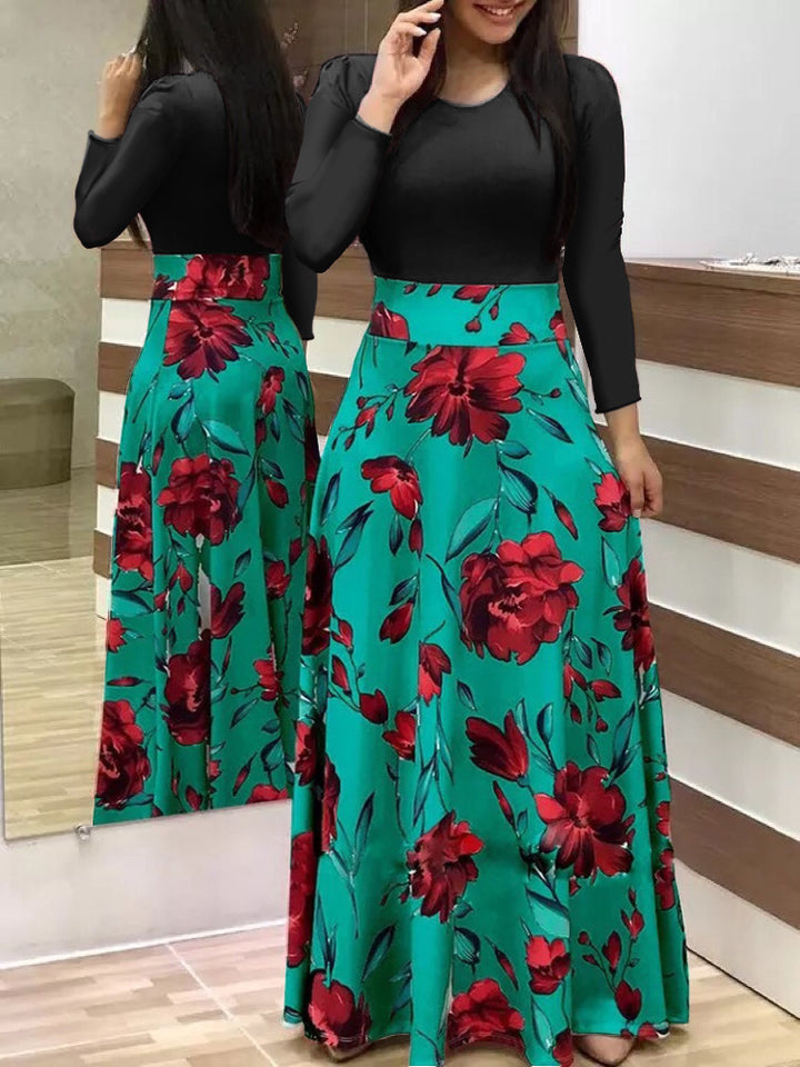 Women's Elegant Maxi Dress with Graphic Print and Flexible Waist Lune London