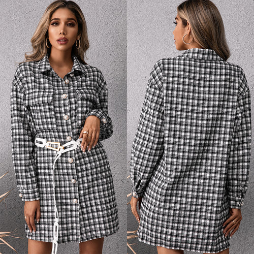 Amarae checkered shirt dress for women
