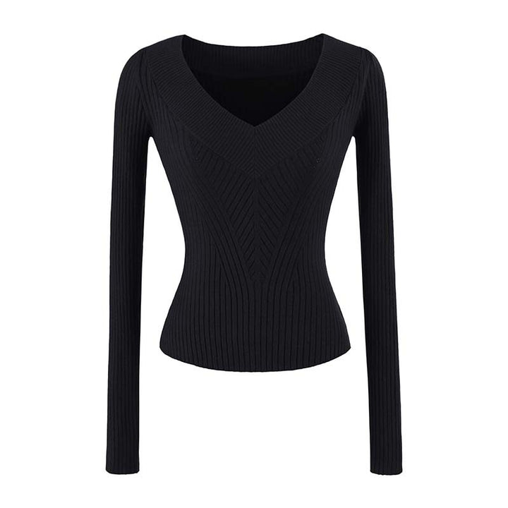 Women's Tailored Ribbed Knit Sweater with V-Neck and Shaping Structure Amarae