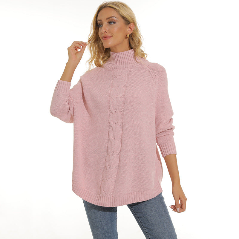Chunky knit sweater for women with high collar and modern 3D pattern Lune London