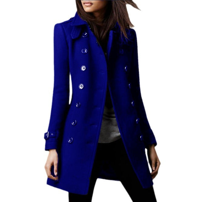 Ladies elegant and fashionable coat with double-breasted buttons and practical lapel Lune London