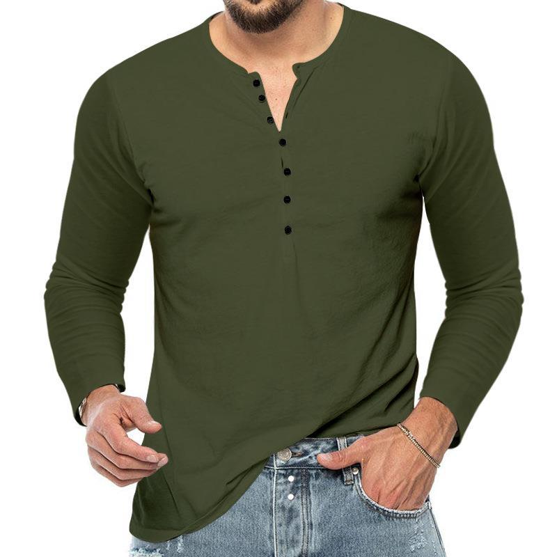 Men's long-sleeved Henley shirt with button placket and comfortable fit Chic and style