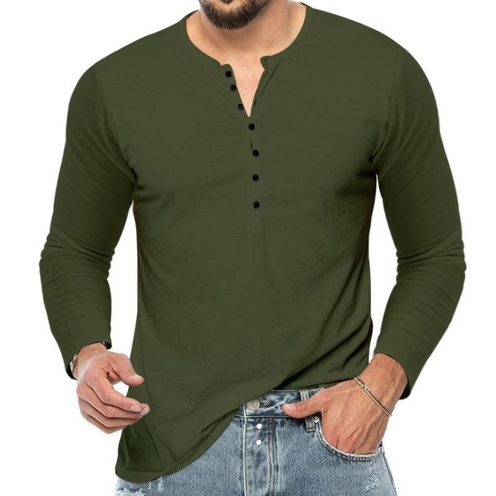 Men's long-sleeved Henley shirt with button placket and comfortable fit Chic and style