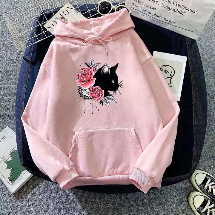 Women's hoodie with floral cat design Chic & Stil