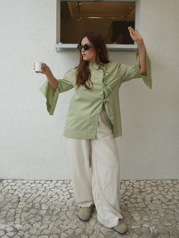 Women’s Stand Collar Tunic with Ties & Asymmetric A-Line Amarae