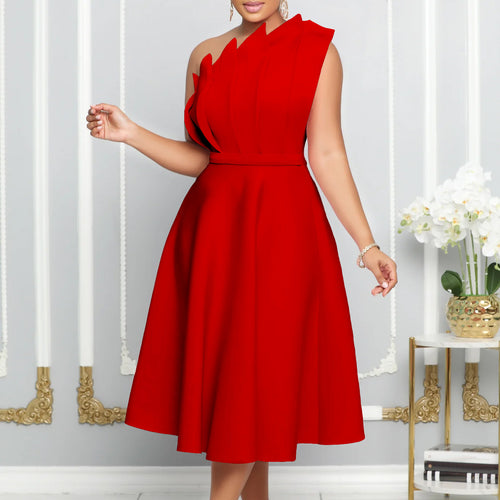 Charming one-shoulder dress for ladies with draping and fitted belt Amarae