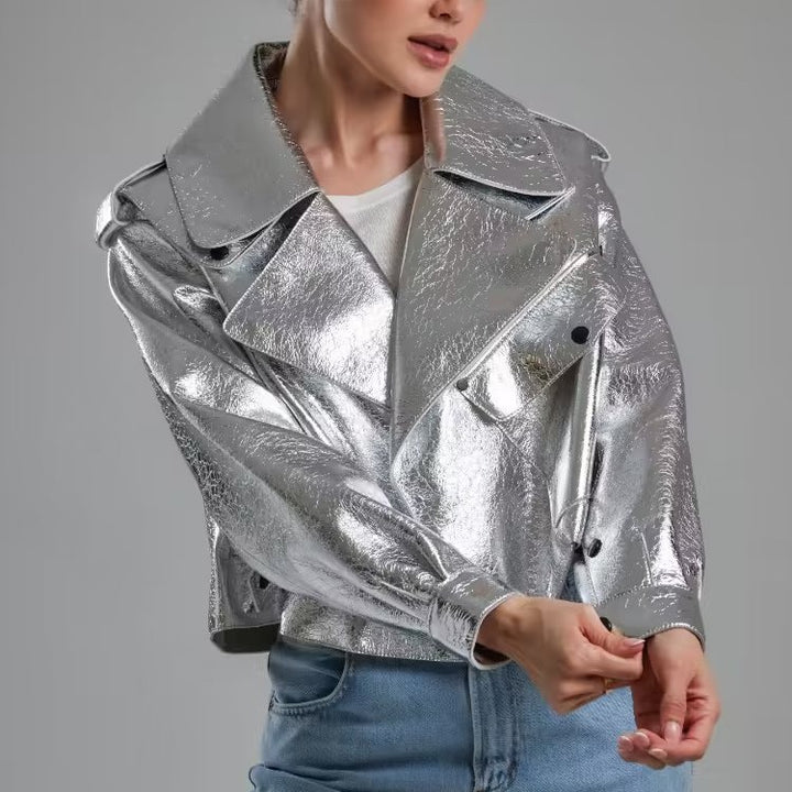 Fashion biker jacket for women with shiny finish Amarae
