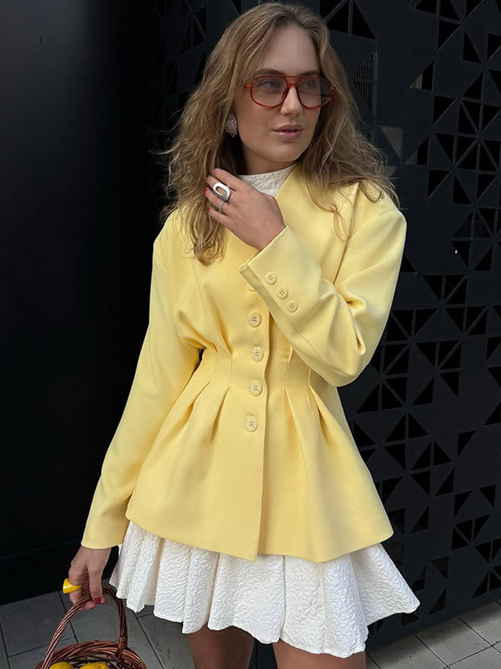 Women's Fitted Blazer with Pleats and Flared Peplum Dress