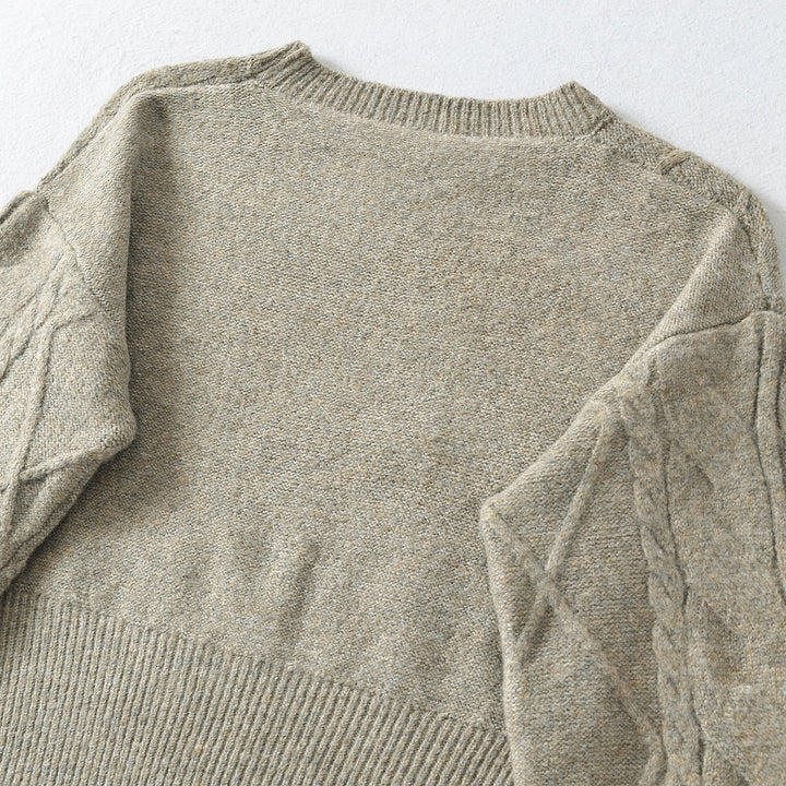 Women's Short Cable Knit Sweater with Fitted Ribbed Cuffs Amarae
