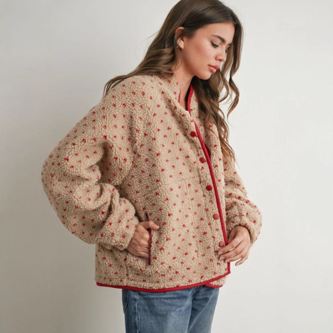 Veste bomber confortable pour femmes avec des boutons décoratifs et en polaire douce Chic & Stil