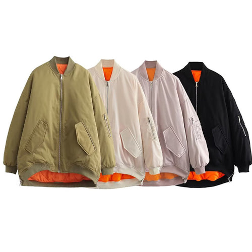 Fashionable oversized bomber jacket for women with functional pockets and sporty design Amarae