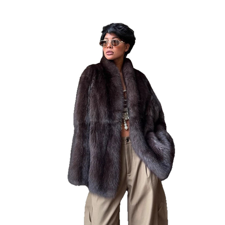 Women Short Fur Coat in Boxy Cut with Voluminous Shawl Collar Amarae