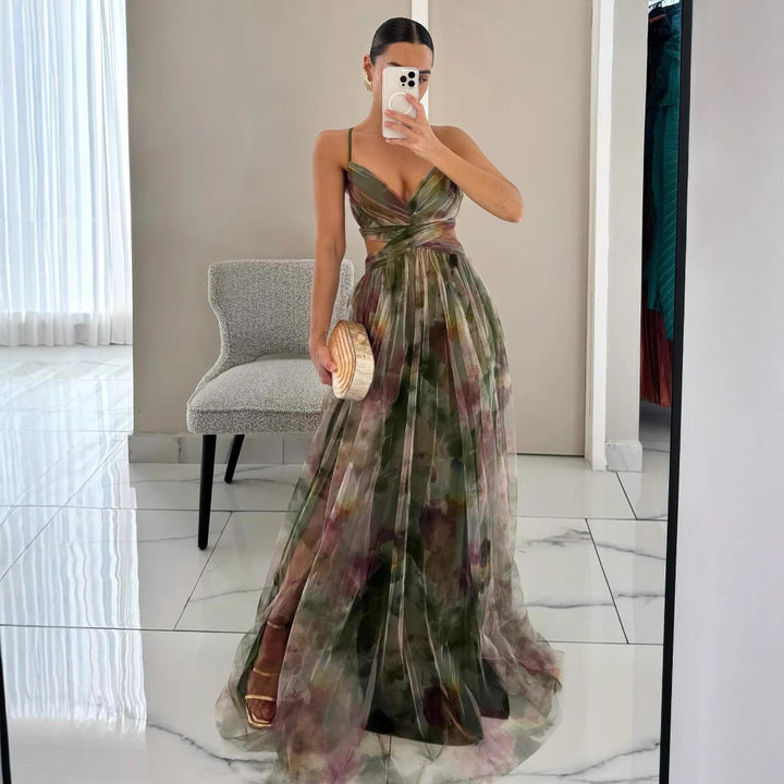 Lune London Floral Chiffon Evening Dress for Women