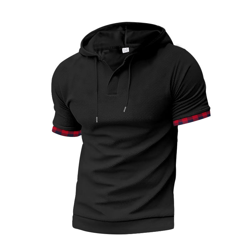 Short sleeve sporty shirt for men with hood and checkered details Lune London