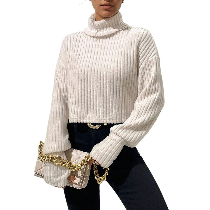 Sweat cropped pour femmes avec col montant et texture côtelée fine Chic & Stil