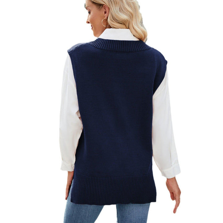 Women Elegant Knit Sweater Without Sleeves with V-Neck and Casual Cut Lune London
