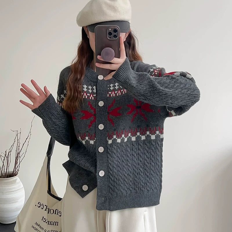 Womens knit jacket with folk pattern and high-quality braid structure Lune London