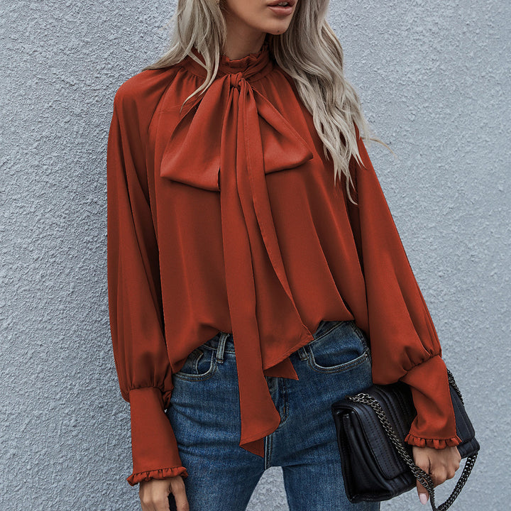 Ladies Elegant blouse with knot and puff sleeves Lune London