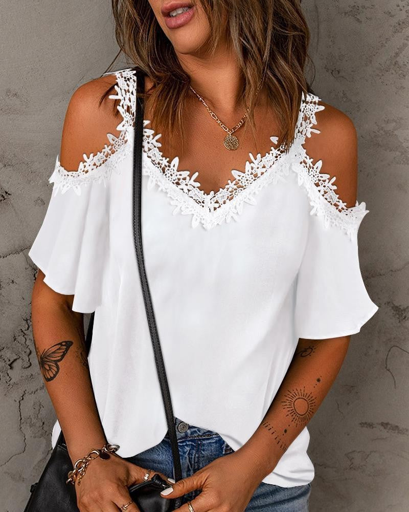 Chic and stylish blouse with lace cold shoulders for women
