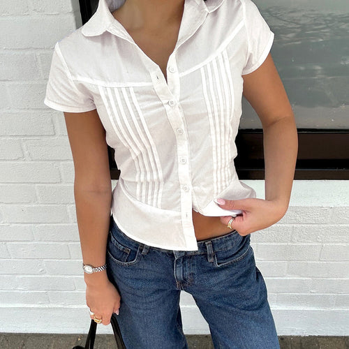 Women's Short Sleeve Blouse with Button Amarae