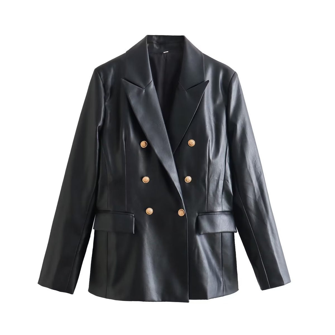 Elegant blazer jacket in faux leather for women Lune London