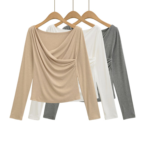 Long sleeve women's t-shirt with an elegant draped design Amarae