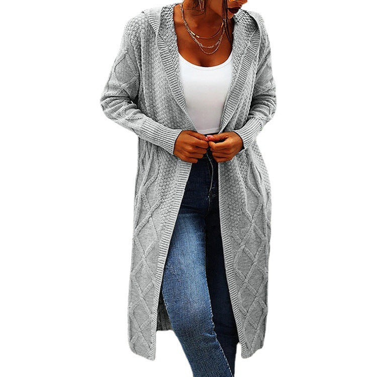 Knitted coat for women with braided crocheted design and open cut Amarae
