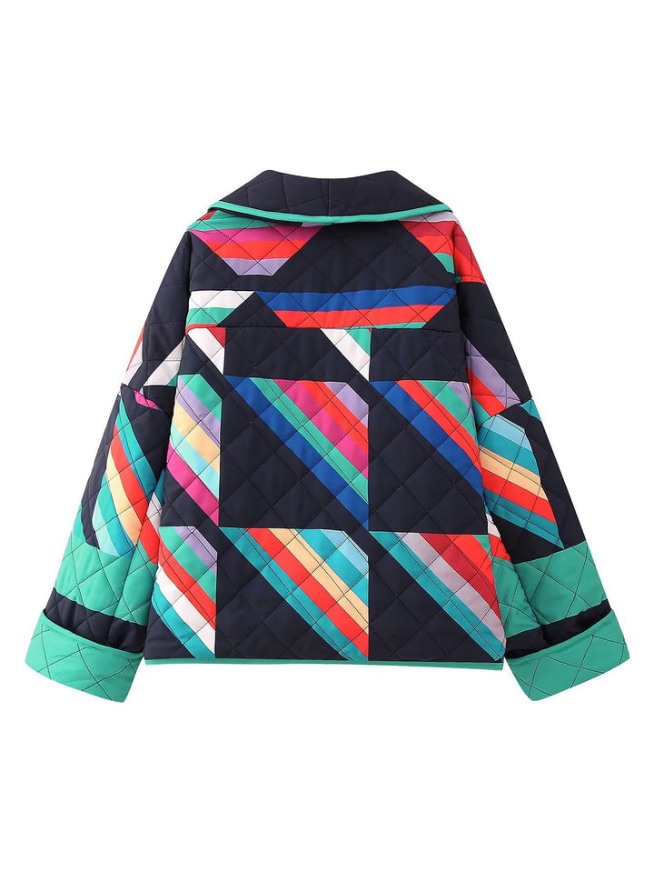 Ladies striped quilted jacket with a loose fit and stylish color play Lune London