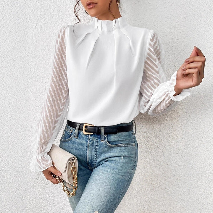 Women elegant blouse with structured sleeves and a high collar Lune London