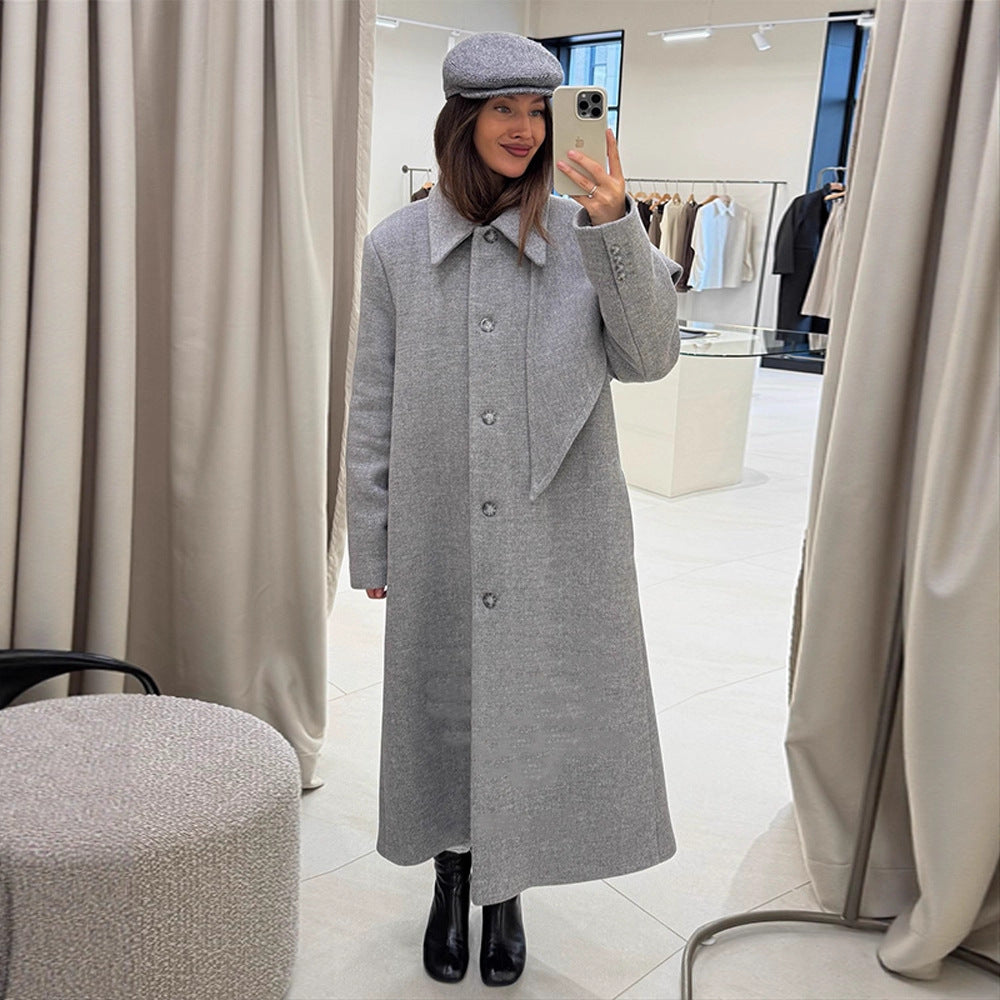 Women's Mid-length Wool Blend Coat with Integrated Loop Scarf Amarae