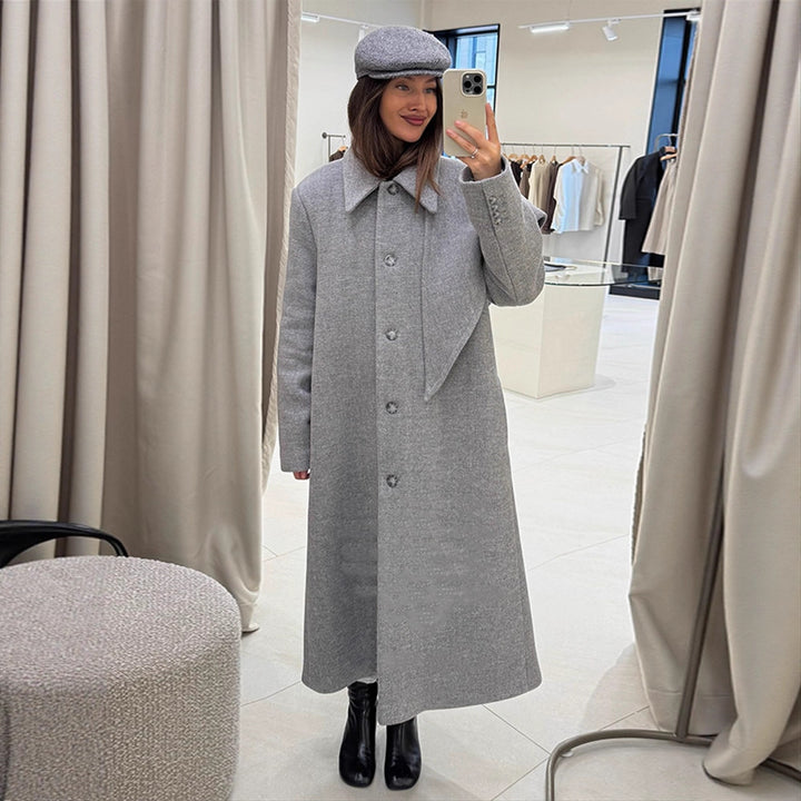 Women's Mid-length Wool Blend Coat with Integrated Loop Scarf Amarae