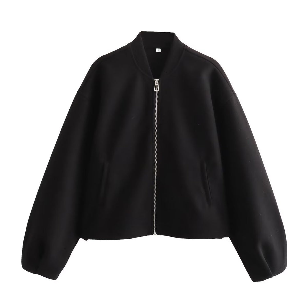 Casual transition jacket for women with high collar and asymmetrical cut Lune London