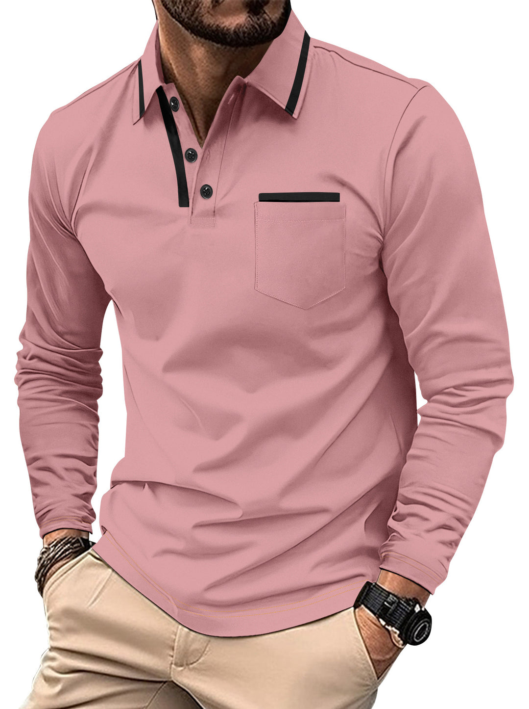 Men's long sleeve polo shirt with modern chic and style design