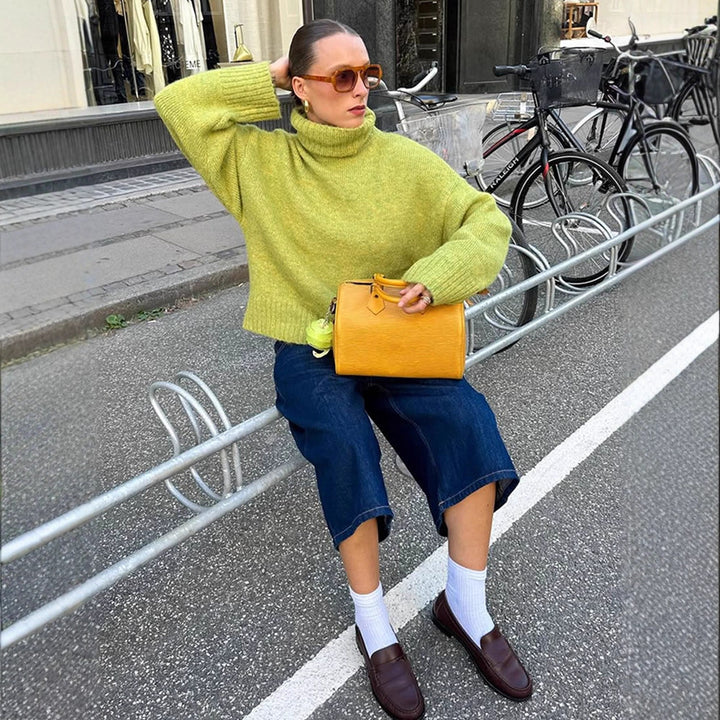 Women's Oversized Turtleneck Sweater made of Mohair Mix with Dropped Shoulder Amarae