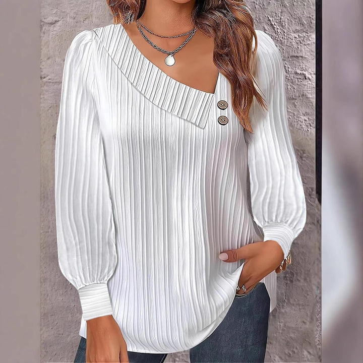 Ladies Elegant and Casual Top with Asymmetric Neckline and Button Details Lune London